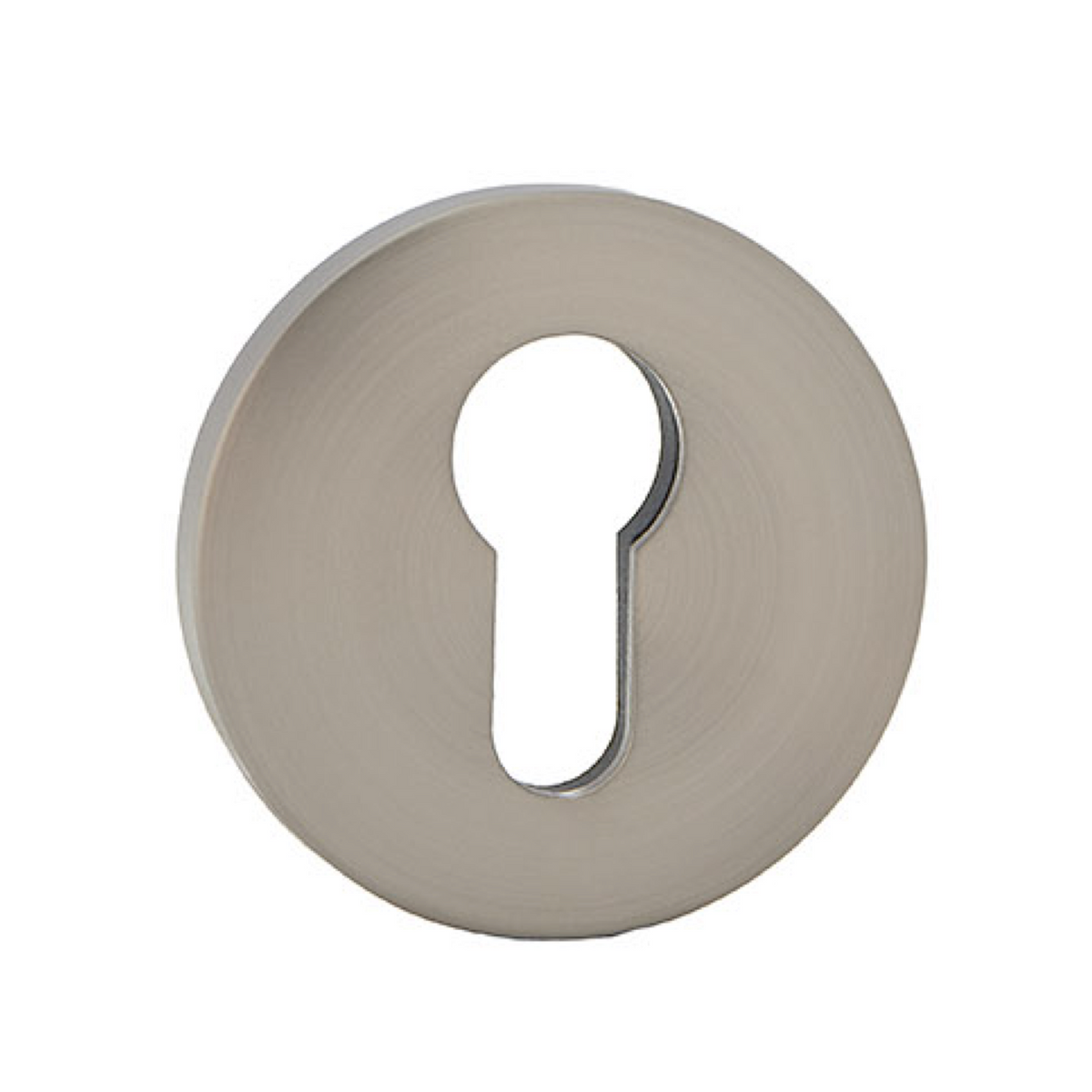 Ronde sleutelrozet met peervormig gat in mat nikkel afwerking en nylon basis voor cilinders