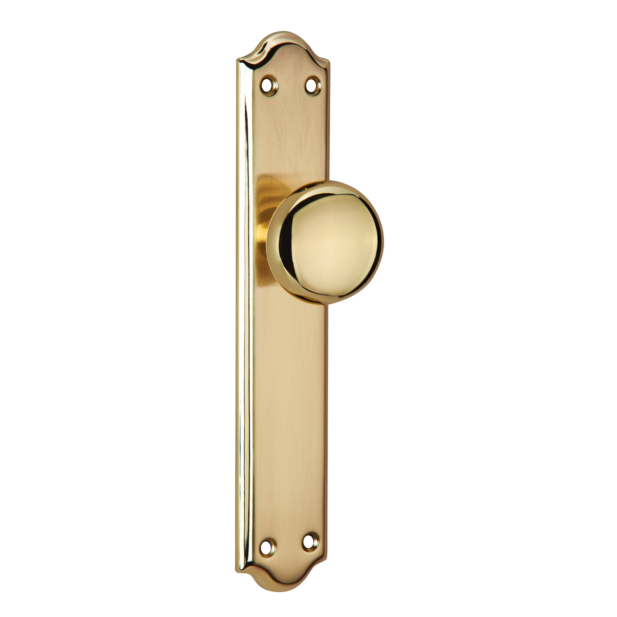 Deurkruk met knop en gebogen schild in satijngouden afwerking model 1108 voor deuren