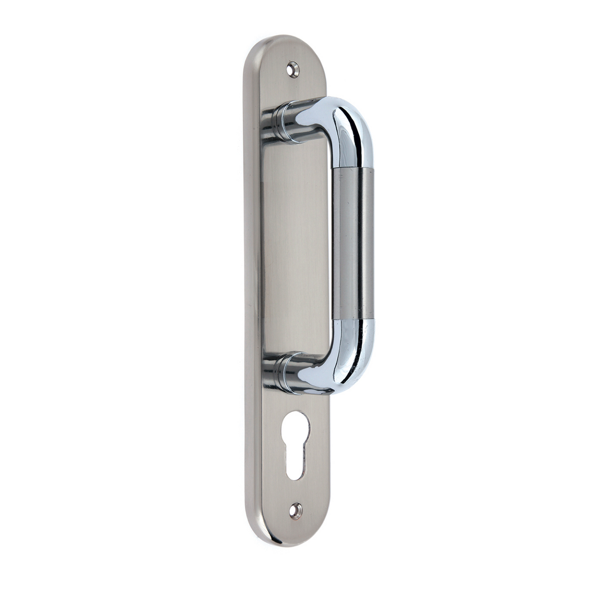 Ovale deurkruk met schild en sleutelgat in tweekleurige afwerking model 134