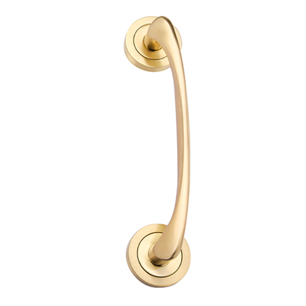Zamak deurkruk met ronde rozet in gesatineerde gouden afwerking model 556PS