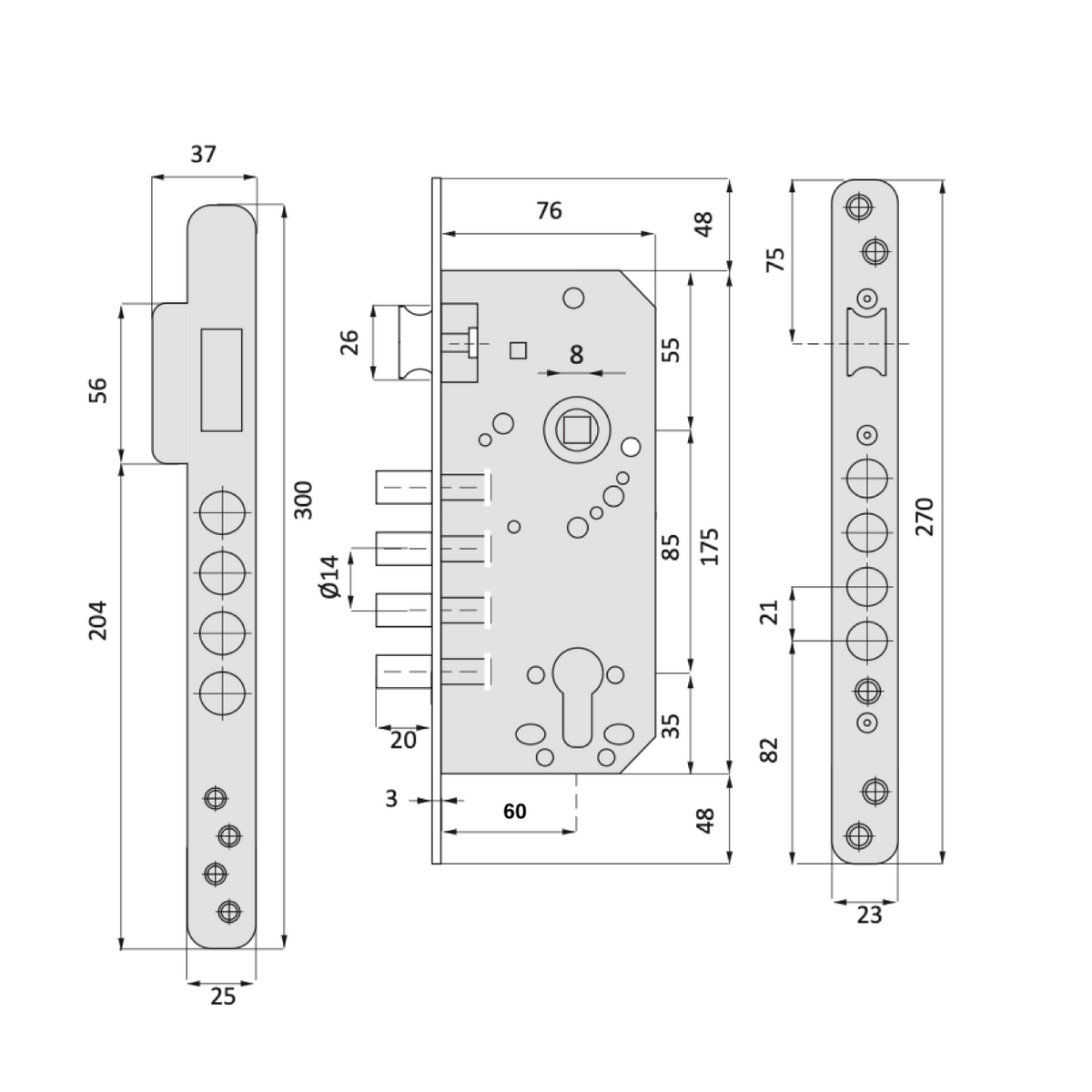 60mm veiligheidsslot met afgeronde voorplaat en 4 stalen nachtschoten in zwarte afwerking