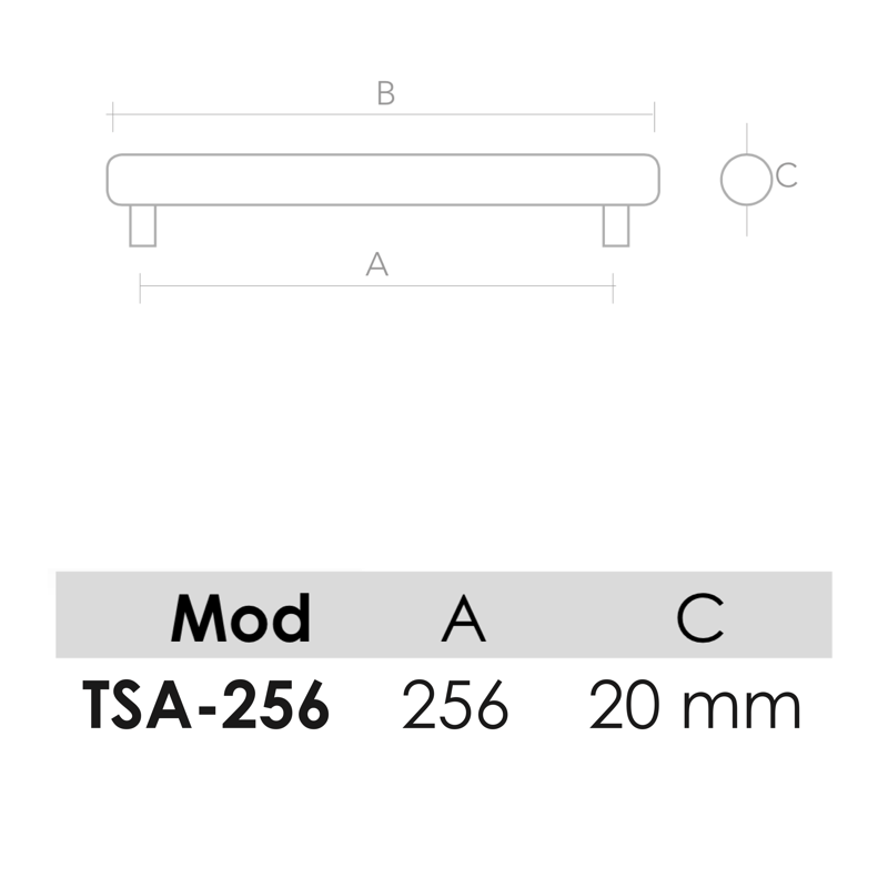 Aluminium handgreep model TSA voor meubels en kasten met een hartafstand van 256 mm