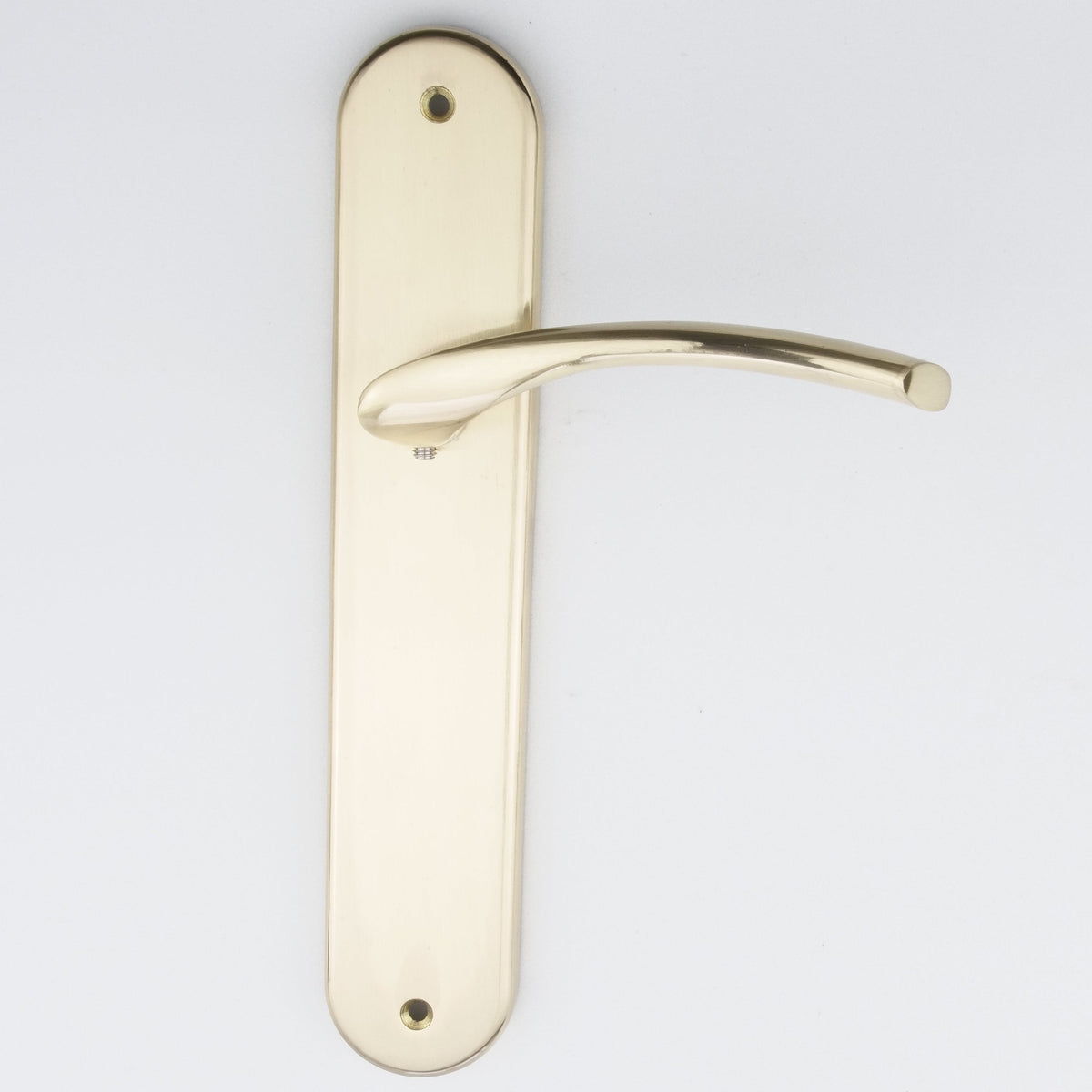 Zamak deurklink model '556' met ovaal schild in gesatineerde gouden afwerking voor deuren