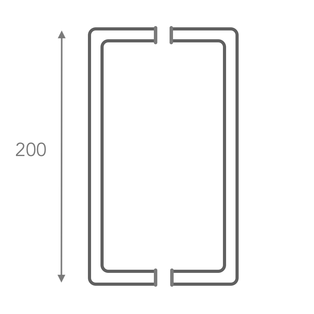 Deurgreep met rechte hoeken voor glas/houten deur, 200 mm hoog ARI120