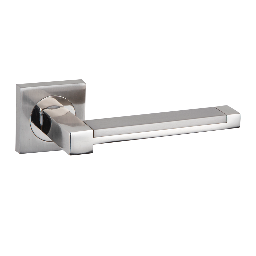 Zamak deurkruk model 610 met vierkante rozet in gecombineerde nikkelafwerking voor deuren