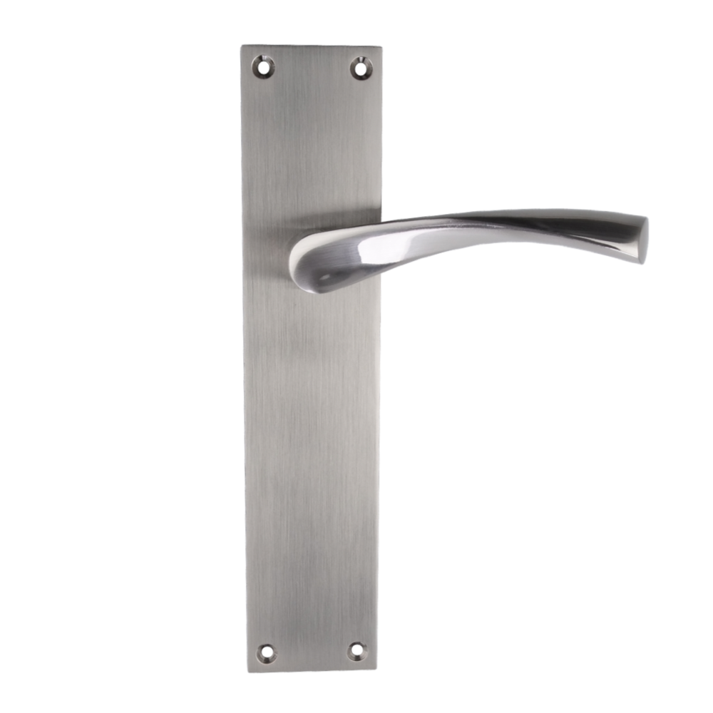 Deurkruk op rozet met rechthoekig aluminium schild voor deuren in gesatineerd nikkel afwerking model '130A'