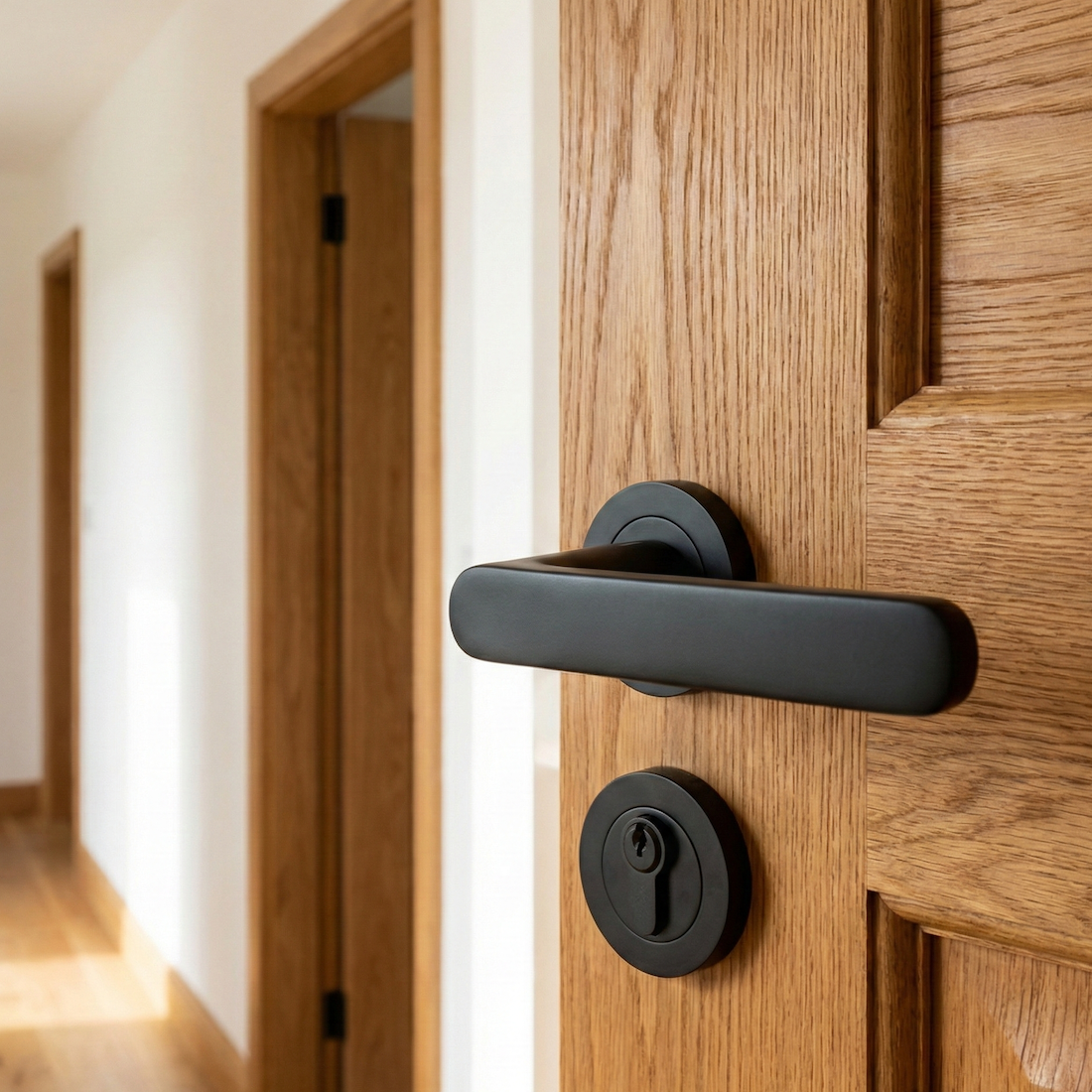 Aluminium deurklink met ronde rozet R-210 zwart