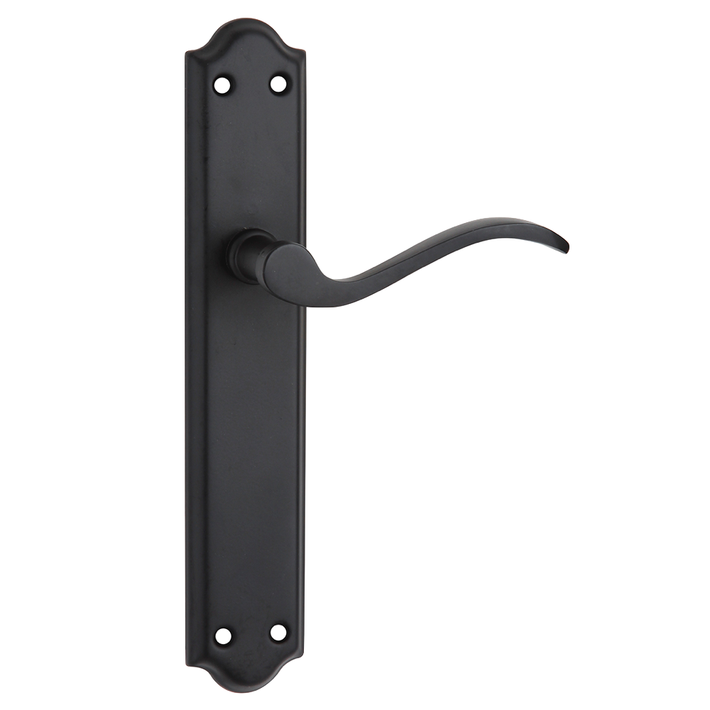 Aluminium deurklink model '1101' met zwart gesmeed schild voor deuren
