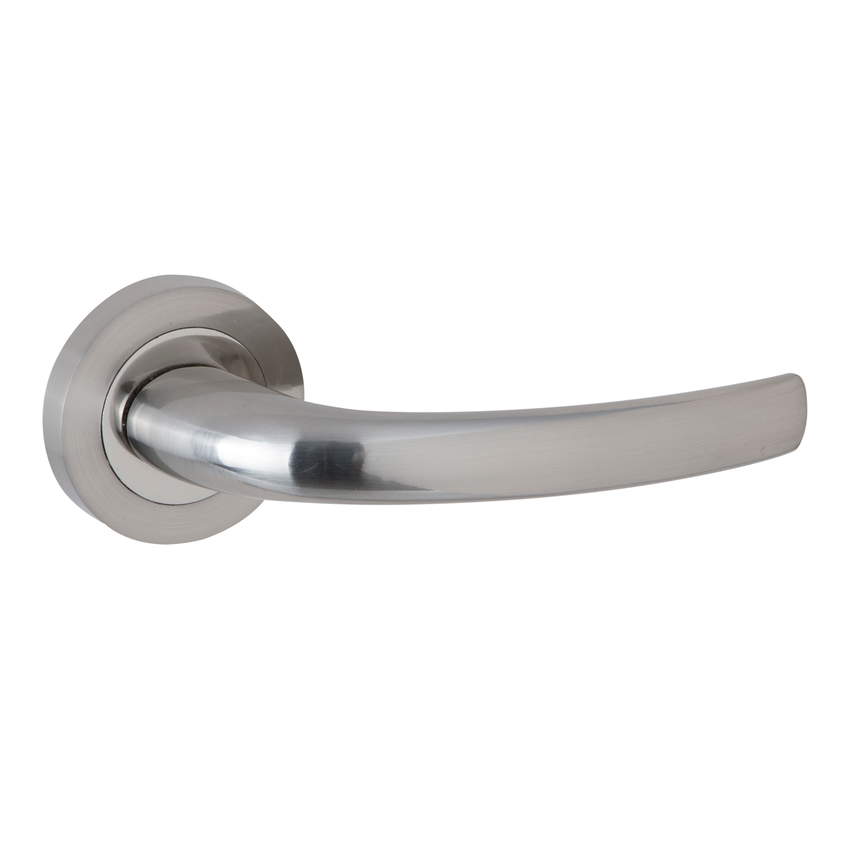 '110' aluminium deurkruk met ronde rozet in satijnnikkel afwerking
