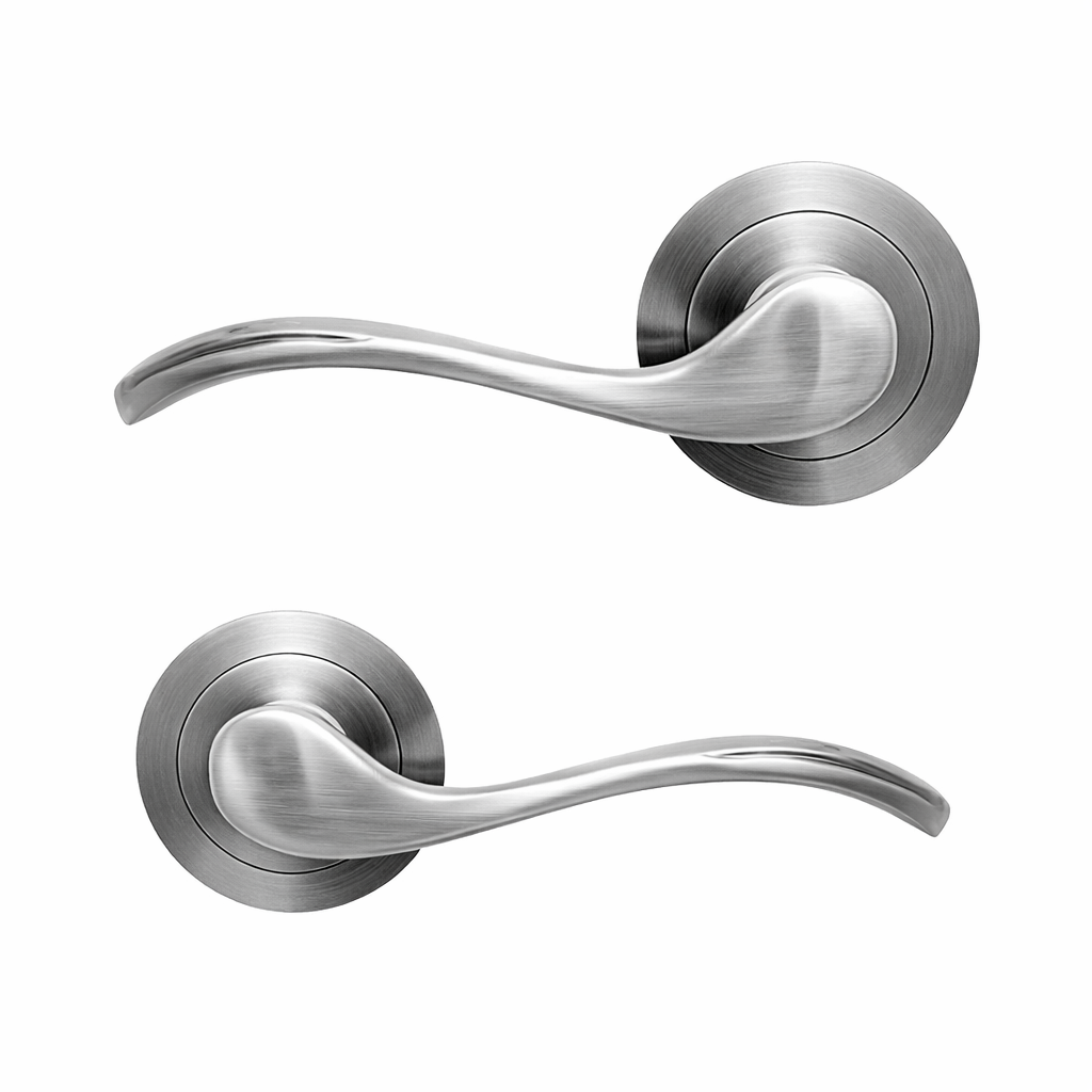 '3001' rustieke aluminium deurklink in gesatineerd nikkel met ronde rozet voor deuren