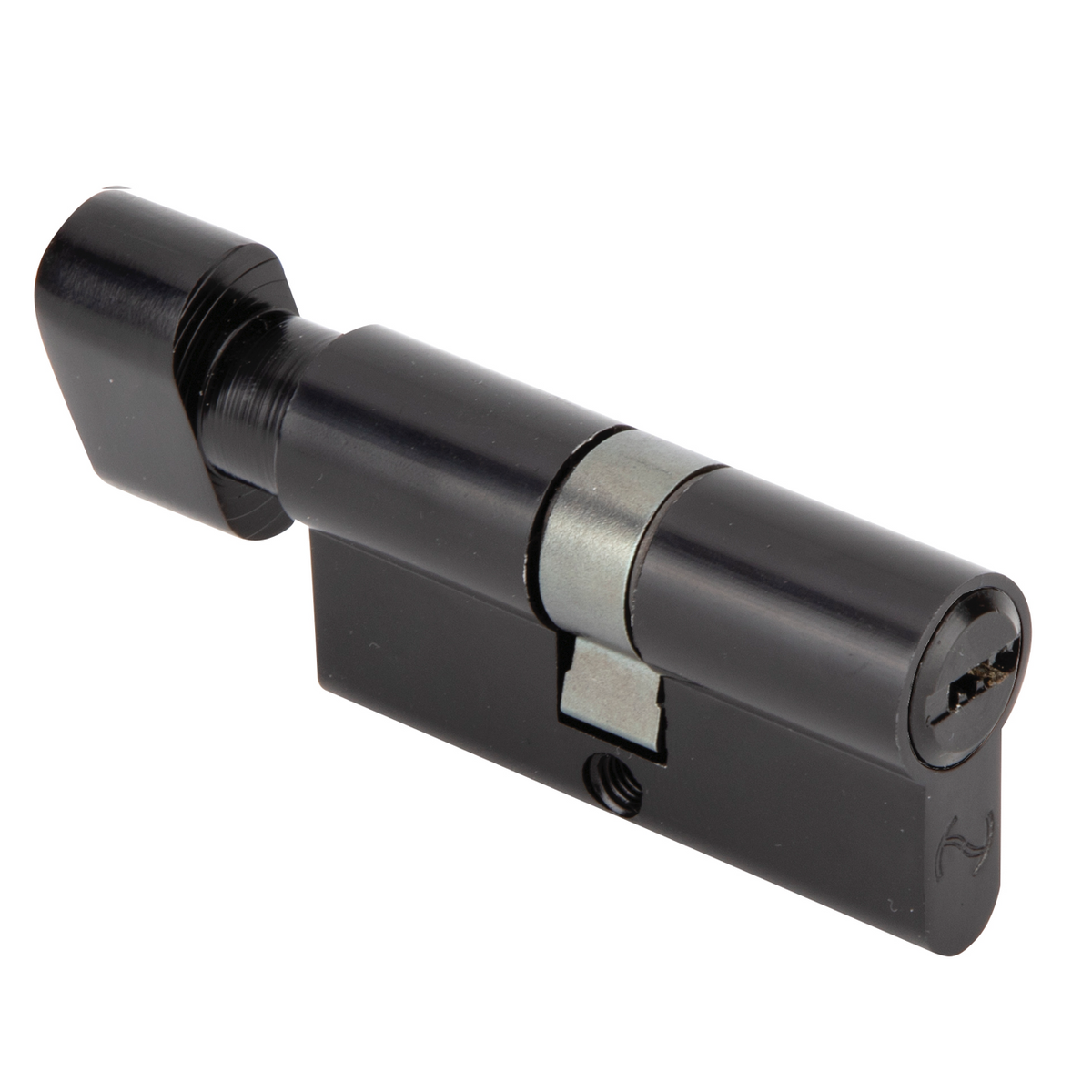 Zwarte veiligheidscilinder met knop en sleutel met putjes 30x30