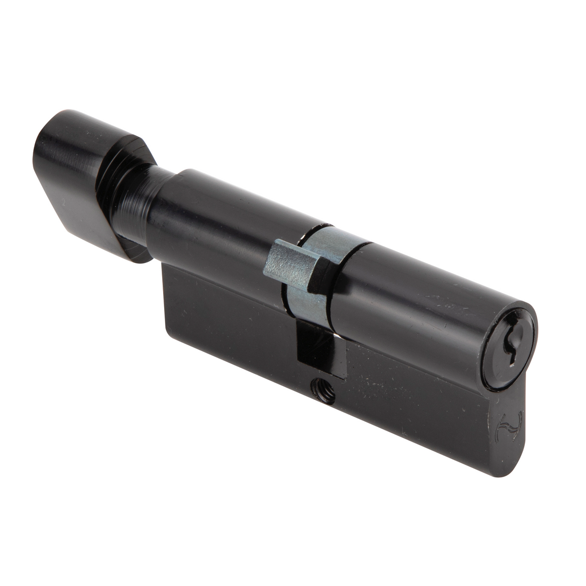 Zwarte profielcilinder met knop en sleutel met zaagsnede 35x35