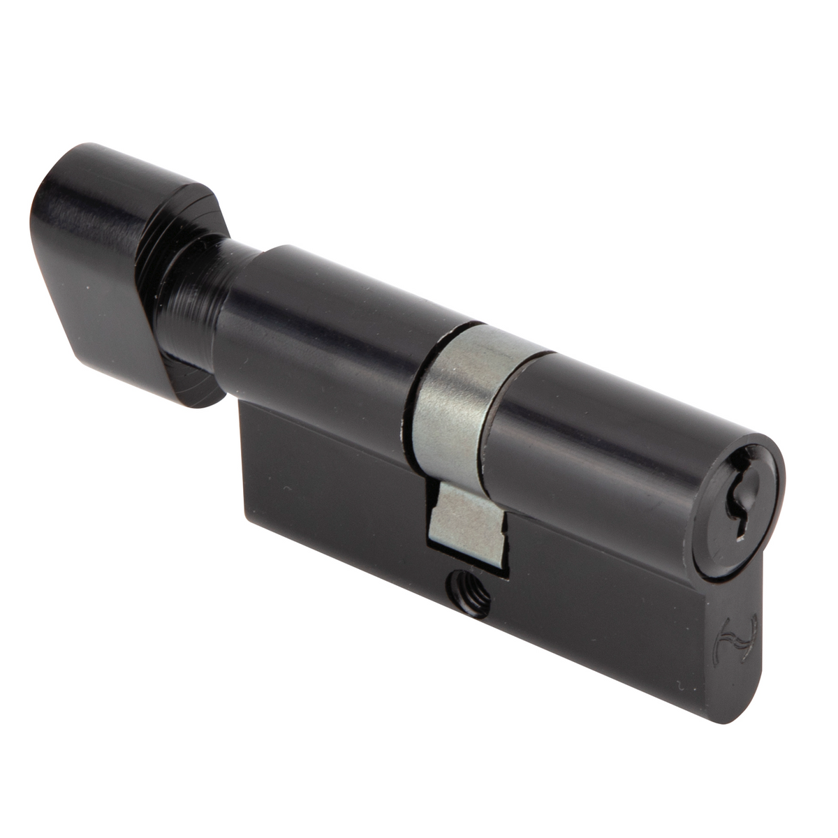 Zwarte profielcilinder met knop en sleutel met vertanding 30x30