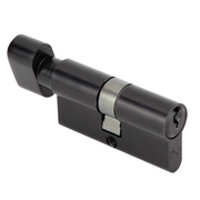 Zwarte profielcilinder met knop en sleutel met vertanding 30x30