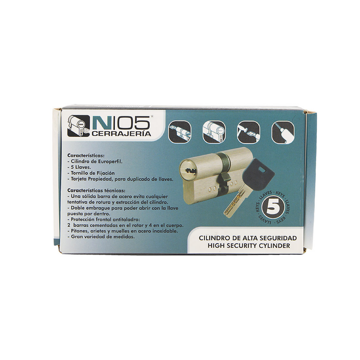 Veiligheidscilinder 30x30 messing met lange baard voor deuren