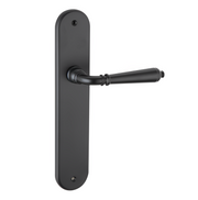 Aluminium deurklink in zwart met ovaal schild van 250x48 mm voor binnendeuren