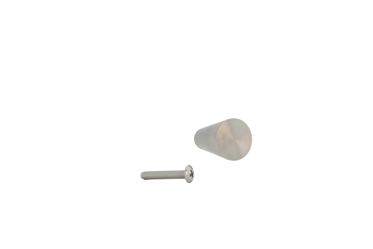 Roestvrijstalen kegelvormige knop van 3 cm hoog, ideaal voor kastdeuren