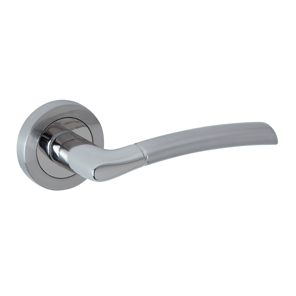 Belenus aluminium deurklink met ronde rozet in gecombineerde nikkelafwerking voor deuren