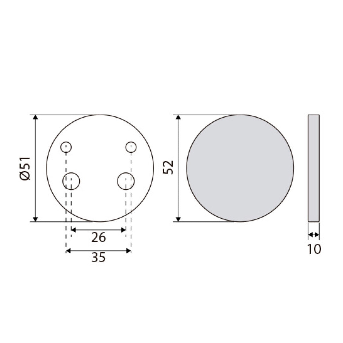 Blinde veiligheidsrozet van roestvrij staal met een diameter van 52 mm