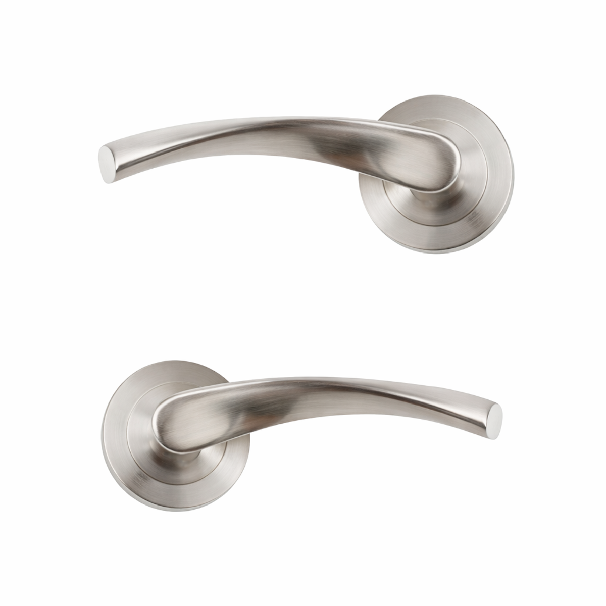 '130' zamak deurklink met ronde rozet in gesatineerd nikkel finish