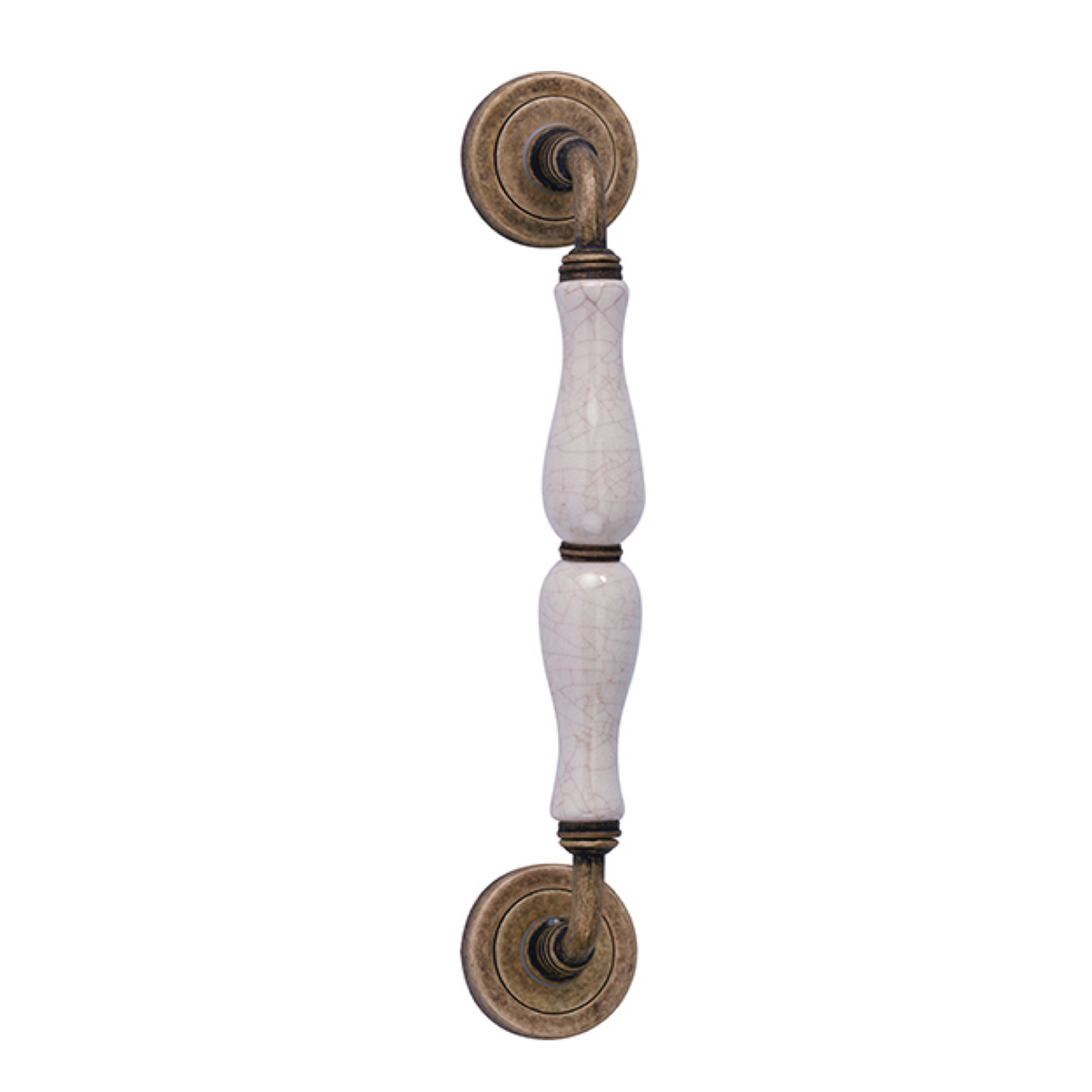 Deurklink met ronde rozet van porselein en zamak in lederlook, model 4074
