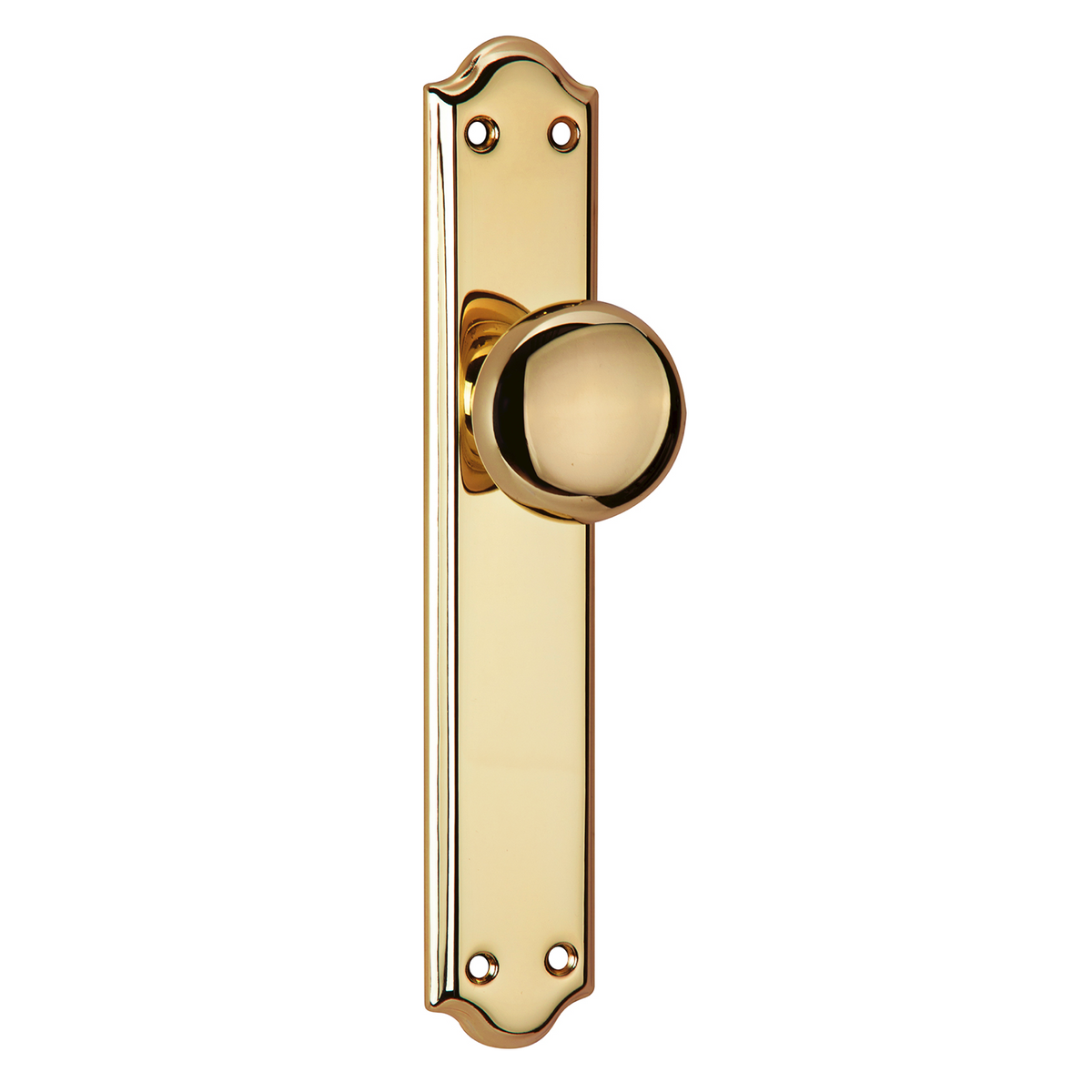 Deurklink met knop en gebogen schild in glanzend gouden afwerking model 1108 voor deuren
