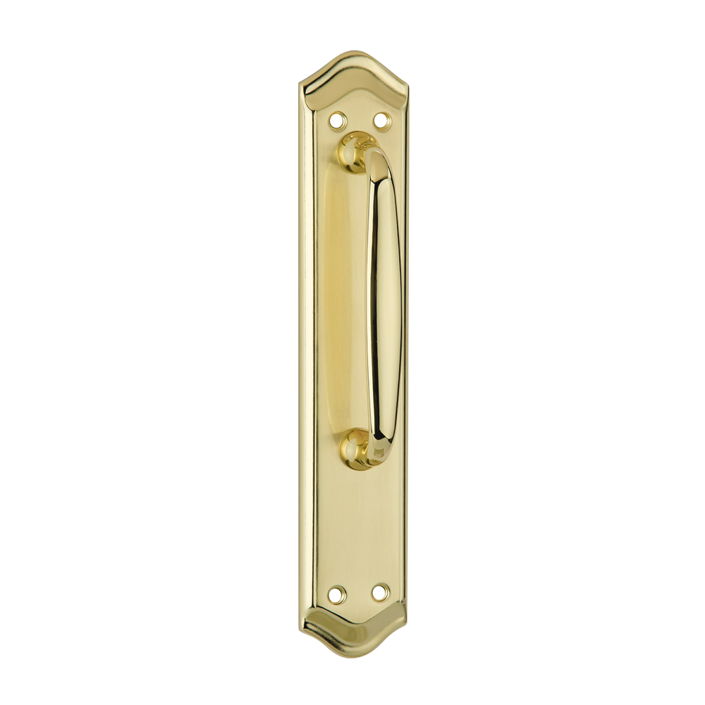 Deurgreep met gebogen schild in gesatineerde gouden afwerking model 884