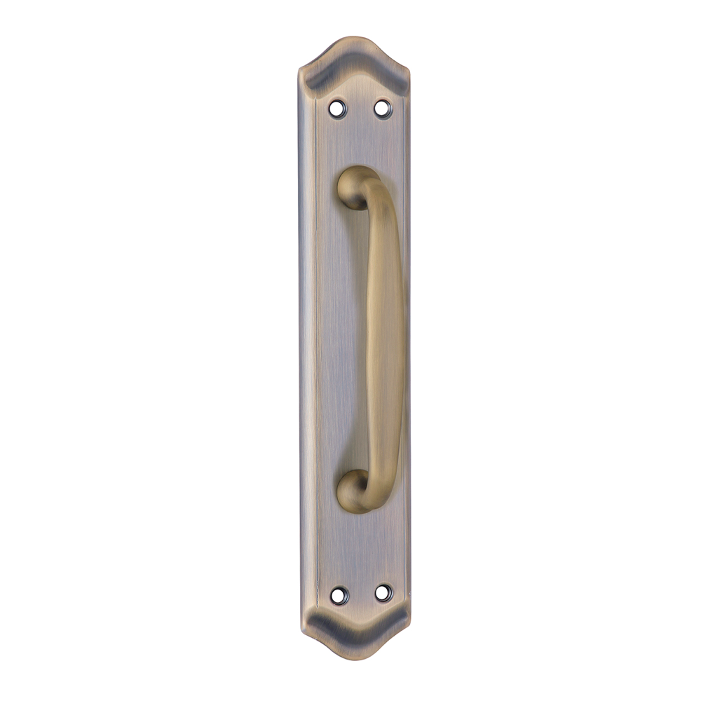 Deurkruk met gebogen schild in lederfinish, voor deuren, model 884