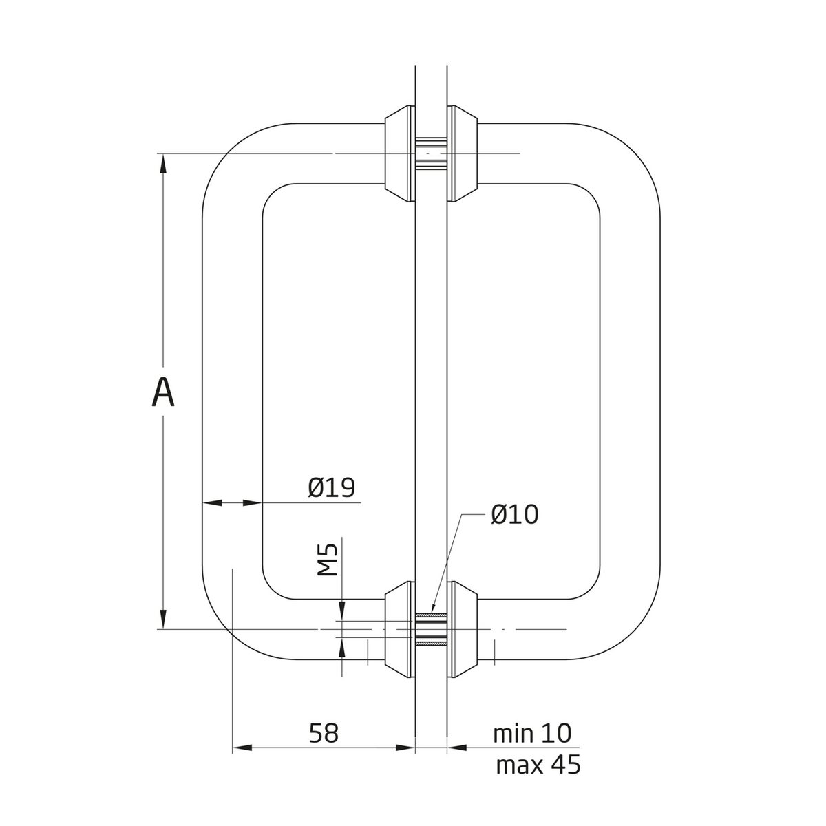 Set de handgrepen van roestvrij staal met rozet van 30 mm en een hartafstand van 250 mm voor glas