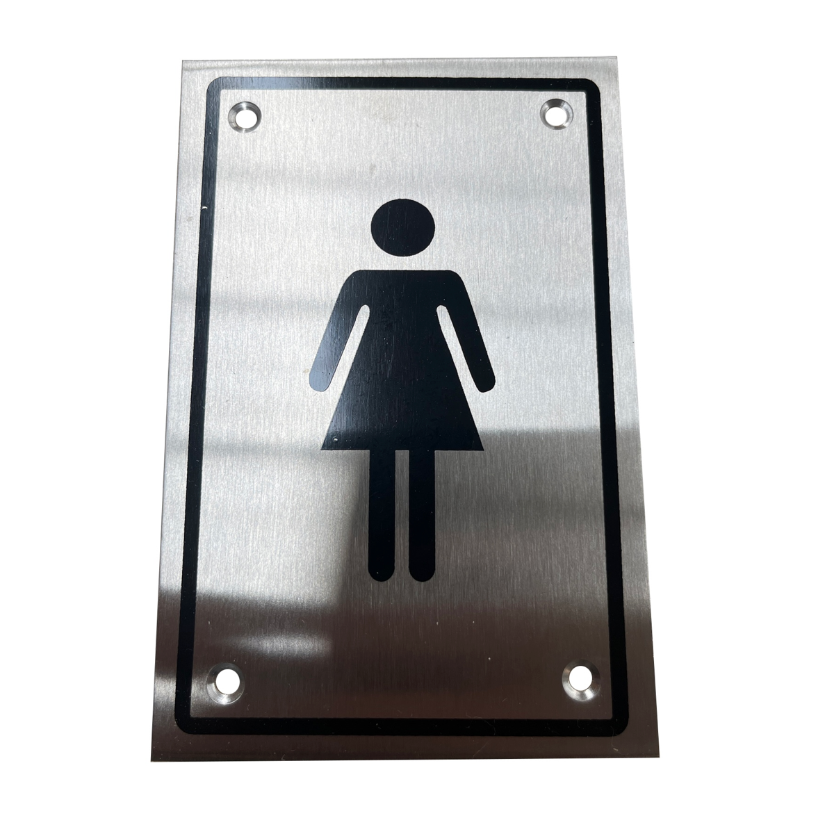 Rechthoekig RVS bordje voor dames-wc om vast te schroeven, 15x10 cm