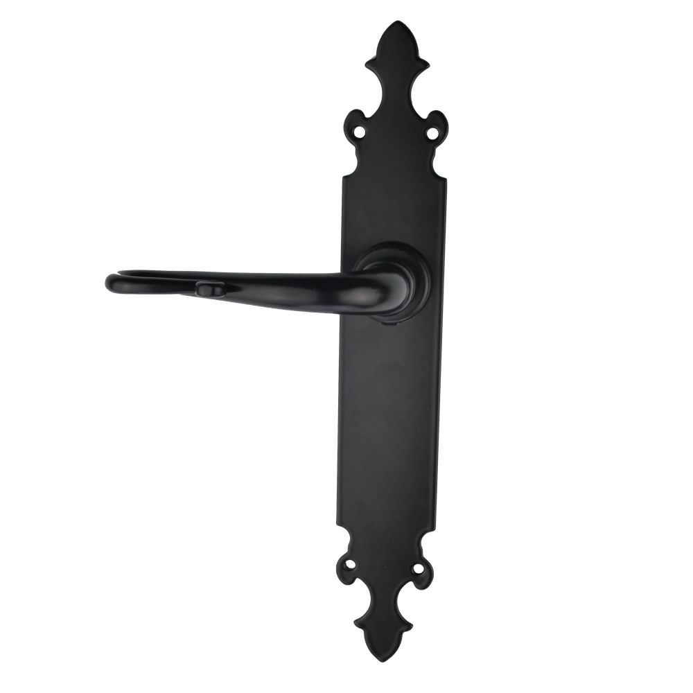 Deurbeslag model '300' met ovaal smeedijzeren schild voor deuren