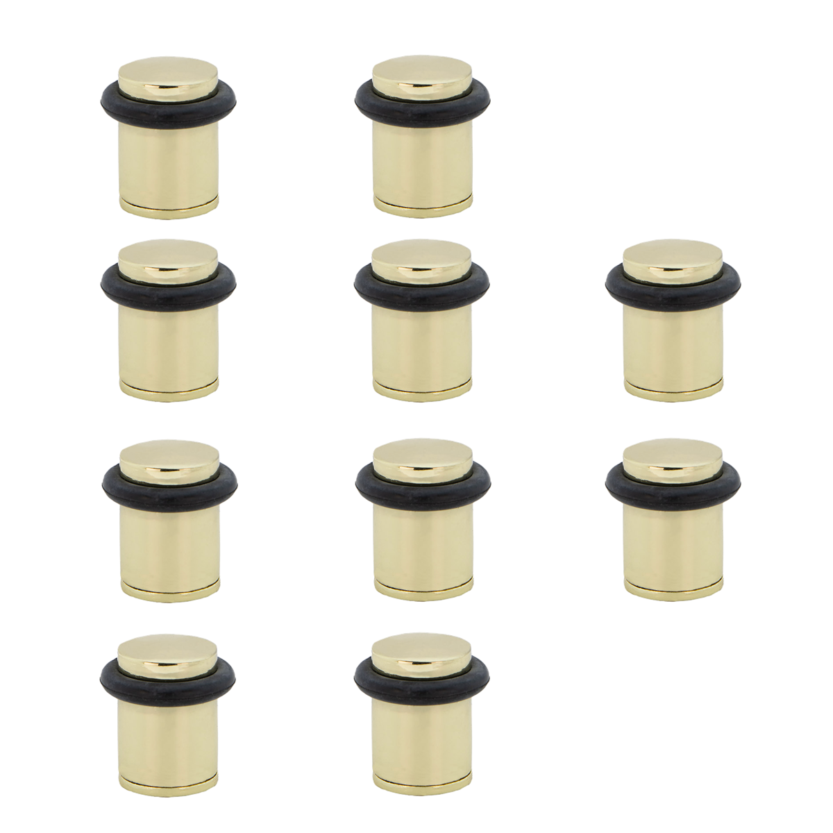 10 gouden cilindrische deurstops met rubberen buffer en 20 mm diameter