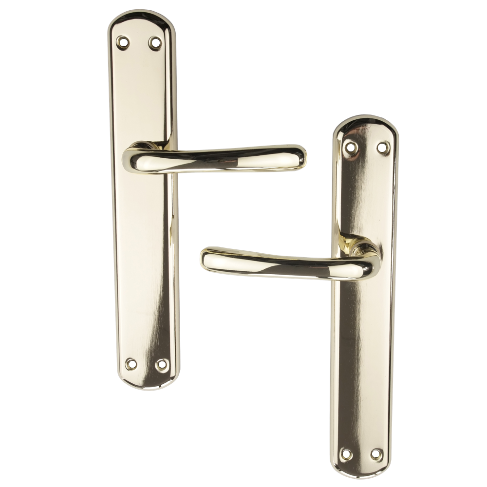 Deurkruk model '6501' van zamak met glanzend gouden afwerking en ovaal schild voor deuren