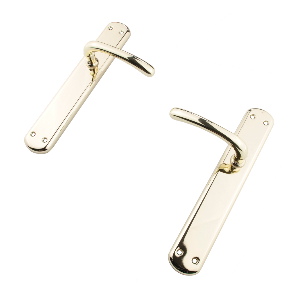 Deurkruk model '6501' van zamak met glanzend gouden afwerking en ovaal schild voor deuren