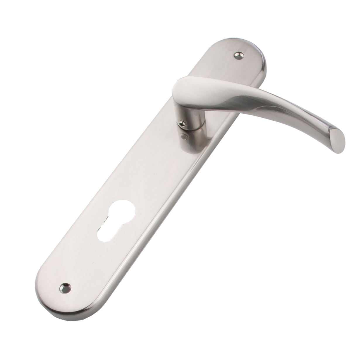 Deurkruk model '130A' ola met ovale aluminium rozet voor deuren in gesatineerd nikkel afwerking