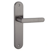 Deurkruk op ovaal aluminium schild in grafiet afwerking 250x48 mm