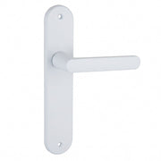 Deurklink met wit aluminium ovaal schild van 250x48 mm voor deuren