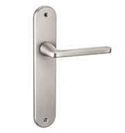 Deurkruk met ovaal schild van gesatineerd nikkel, 250x48 mm